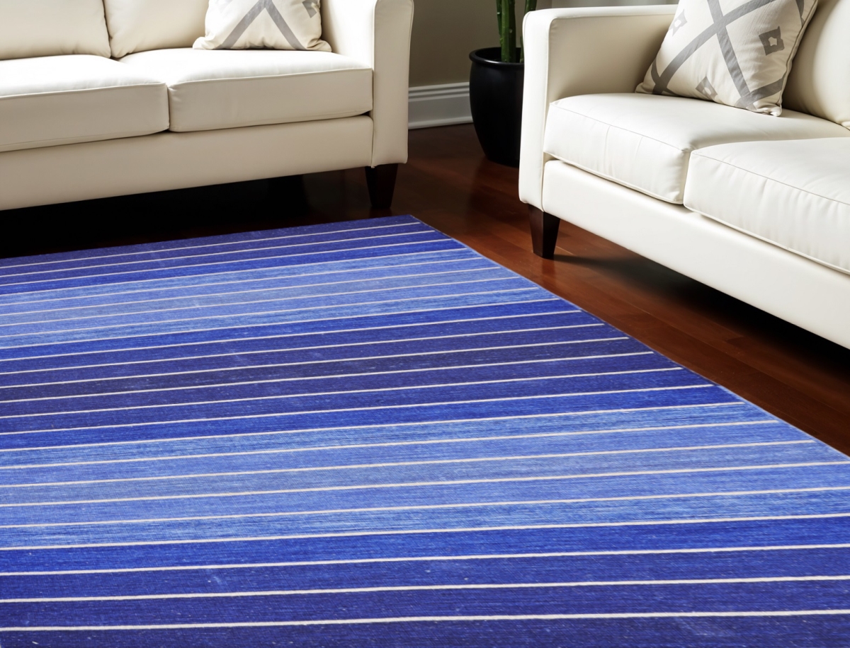 Picture of HomeRoots 565842 8 x 11 ft. Wool Striped Hand Woven Rectangle Area Rug&#44; Blue