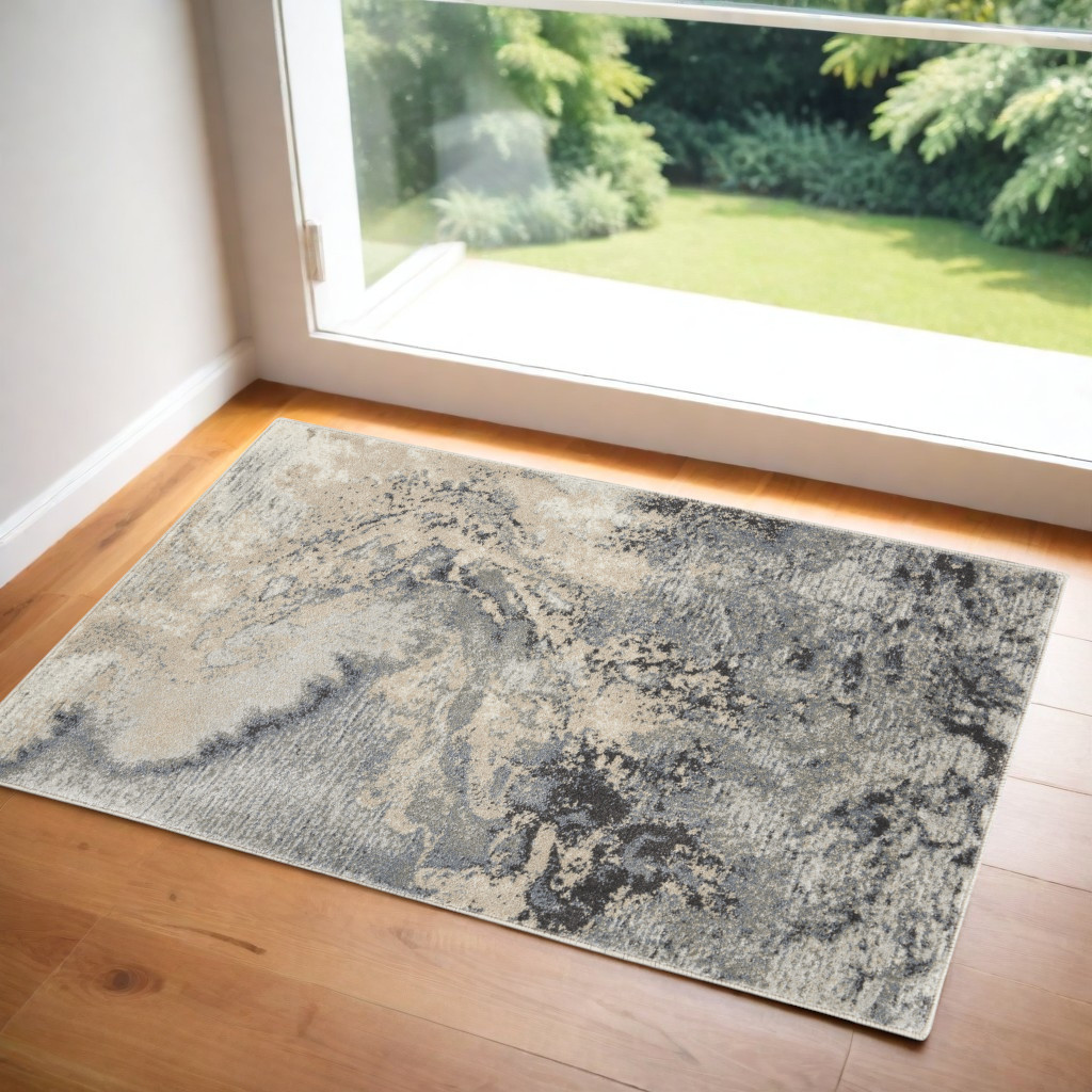 556150 3 x 5 ft. Abstract Rectangle Area Rug, Gray, Beige & Ivory