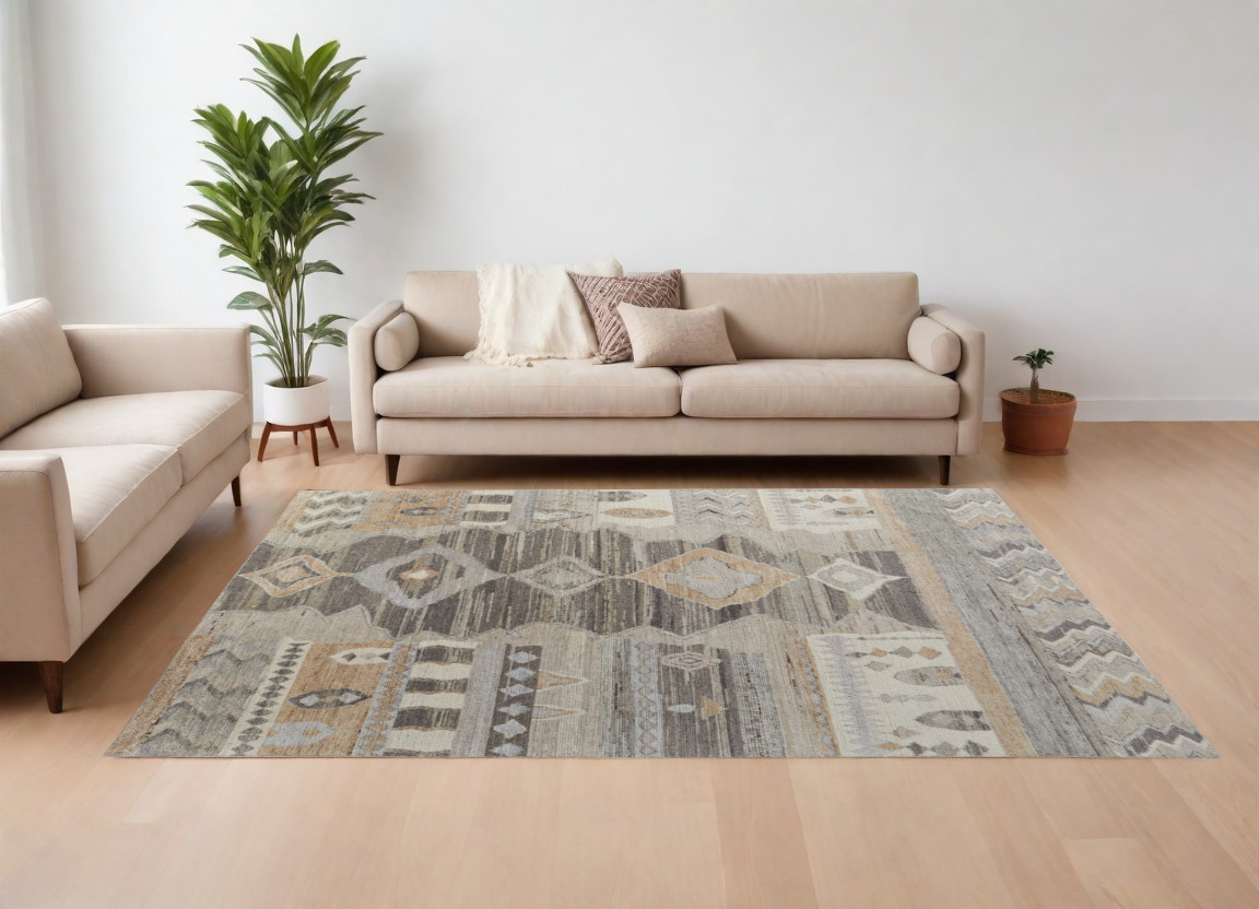 567287 8 x 10 ft. Wool Moroccan Hand Knotted Rectangle Area Rug, Ivory, Gray & Orange