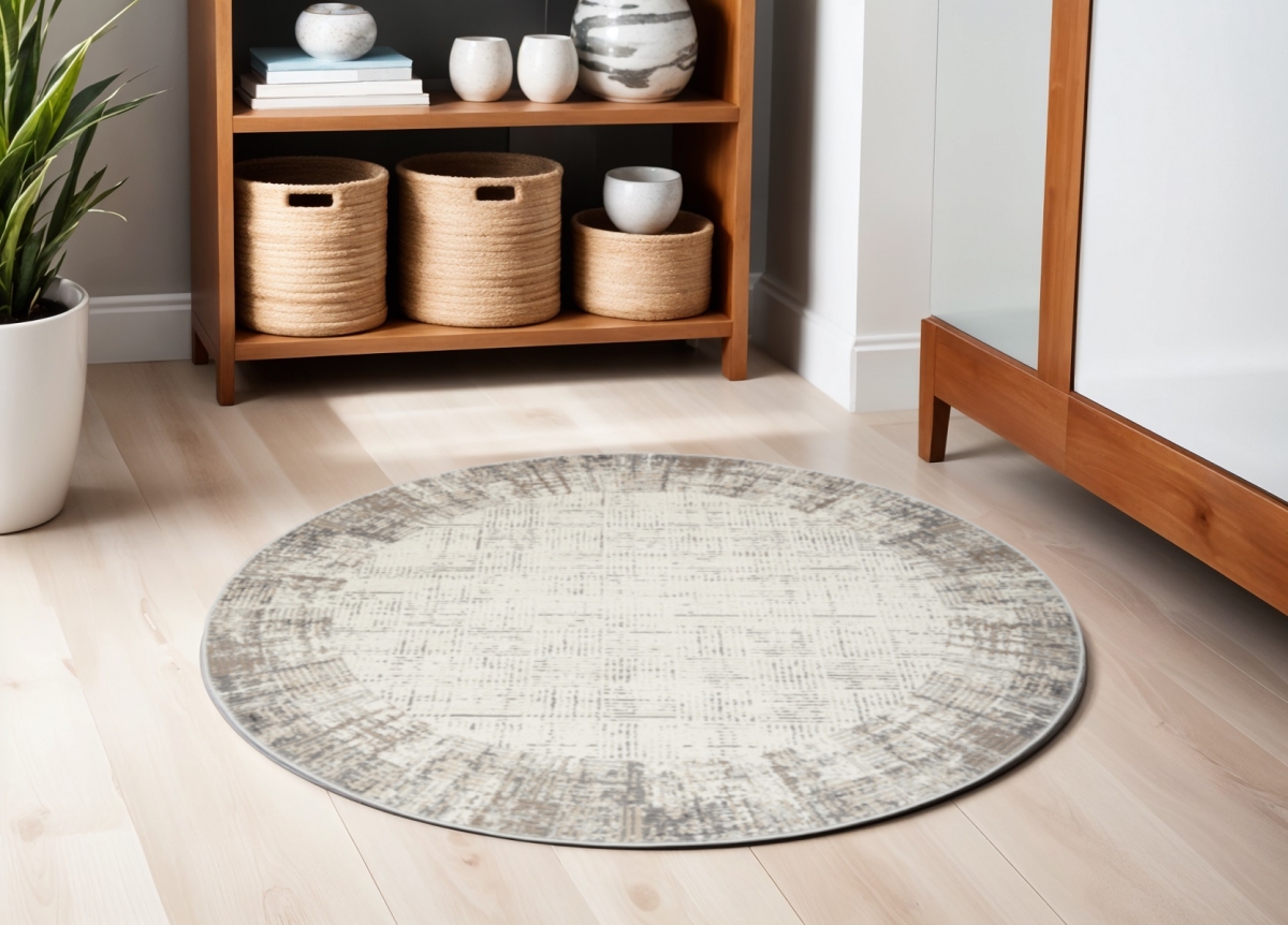 572513 5 ft. Abstract Round Rug - Ivory & Gray