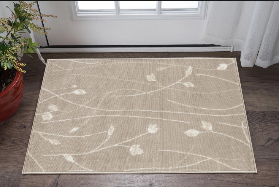 546018 2 x 4 ft. Floral Power Loom Rectangle Area Rug, Beige & Ivory