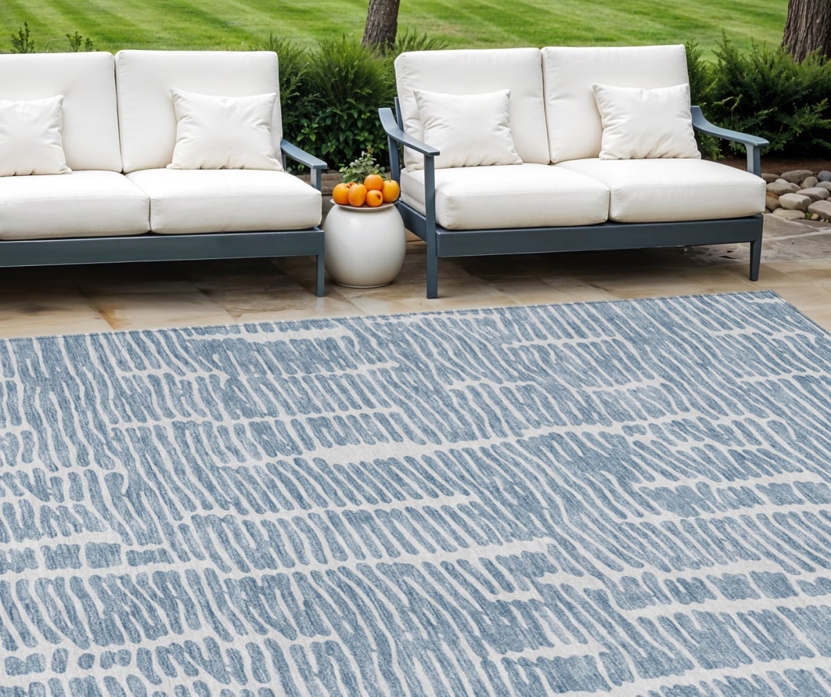 588507 8 x 10 ft. Abstract Washable Indoor & Outdoor Rectangle Area Rug, Blue & Ivory