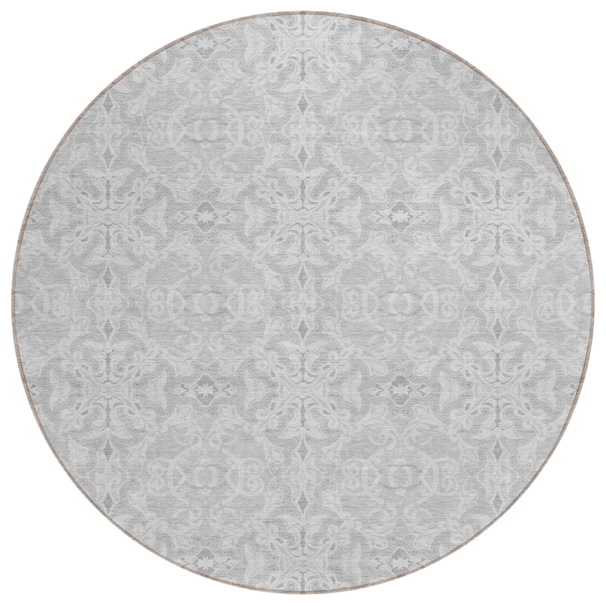 586830 8 ft. Round Medallion Washable Indoor & Outdoor Area Rug, Silver & Gray