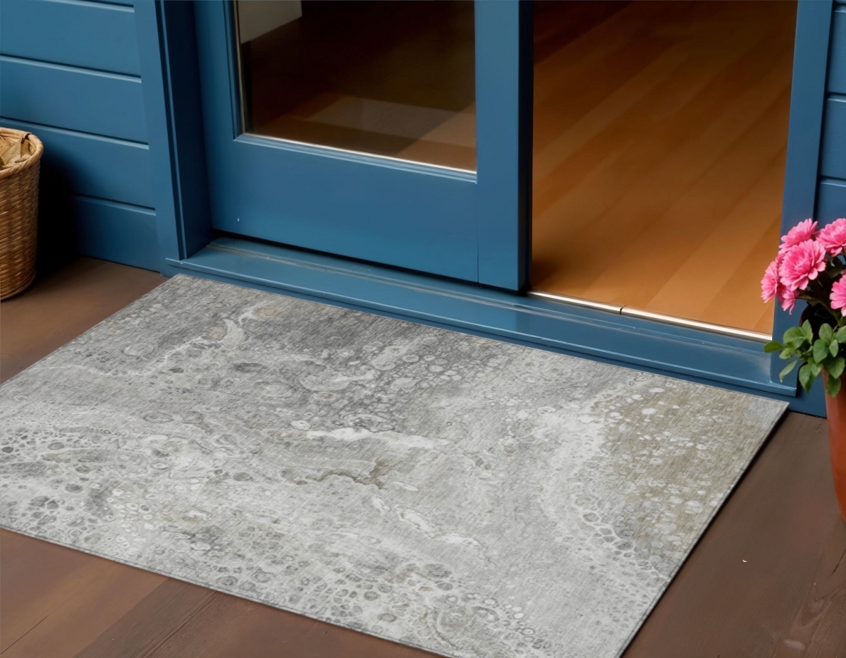 577421 3 x 5 ft. Abstract Washable Indoor & Outdoor Rectangle Area Rug, Silver, Gray & Taupe