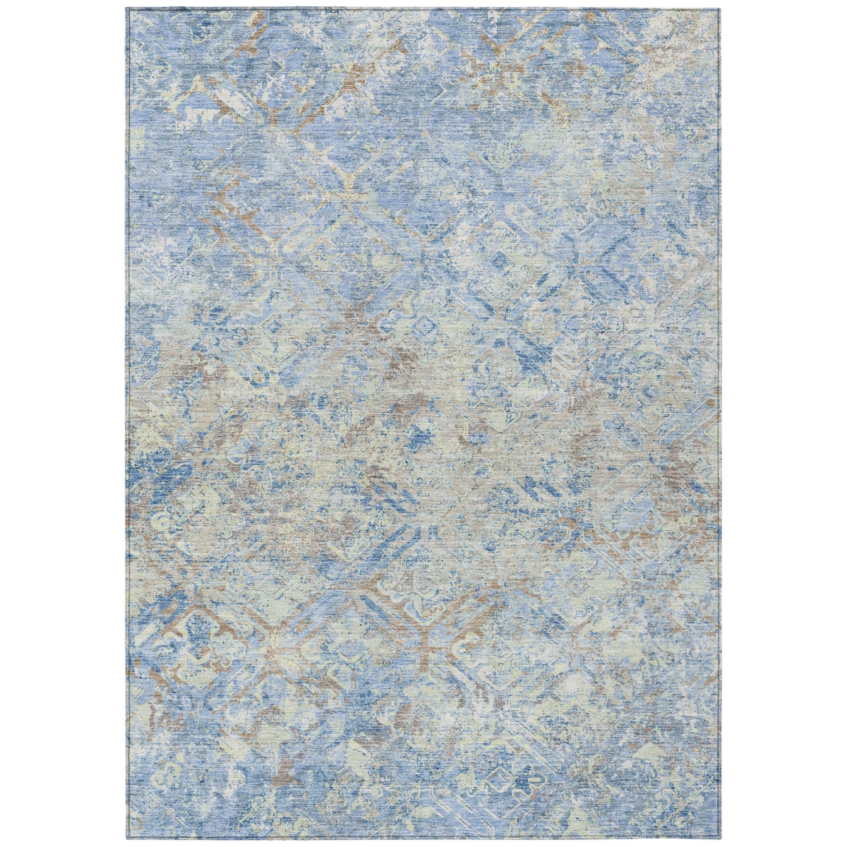 586103 5 x 8 ft. Geometric Washable Indoor & Outdoor Rectangle Area Rug, Sky Blue & Denim Blue