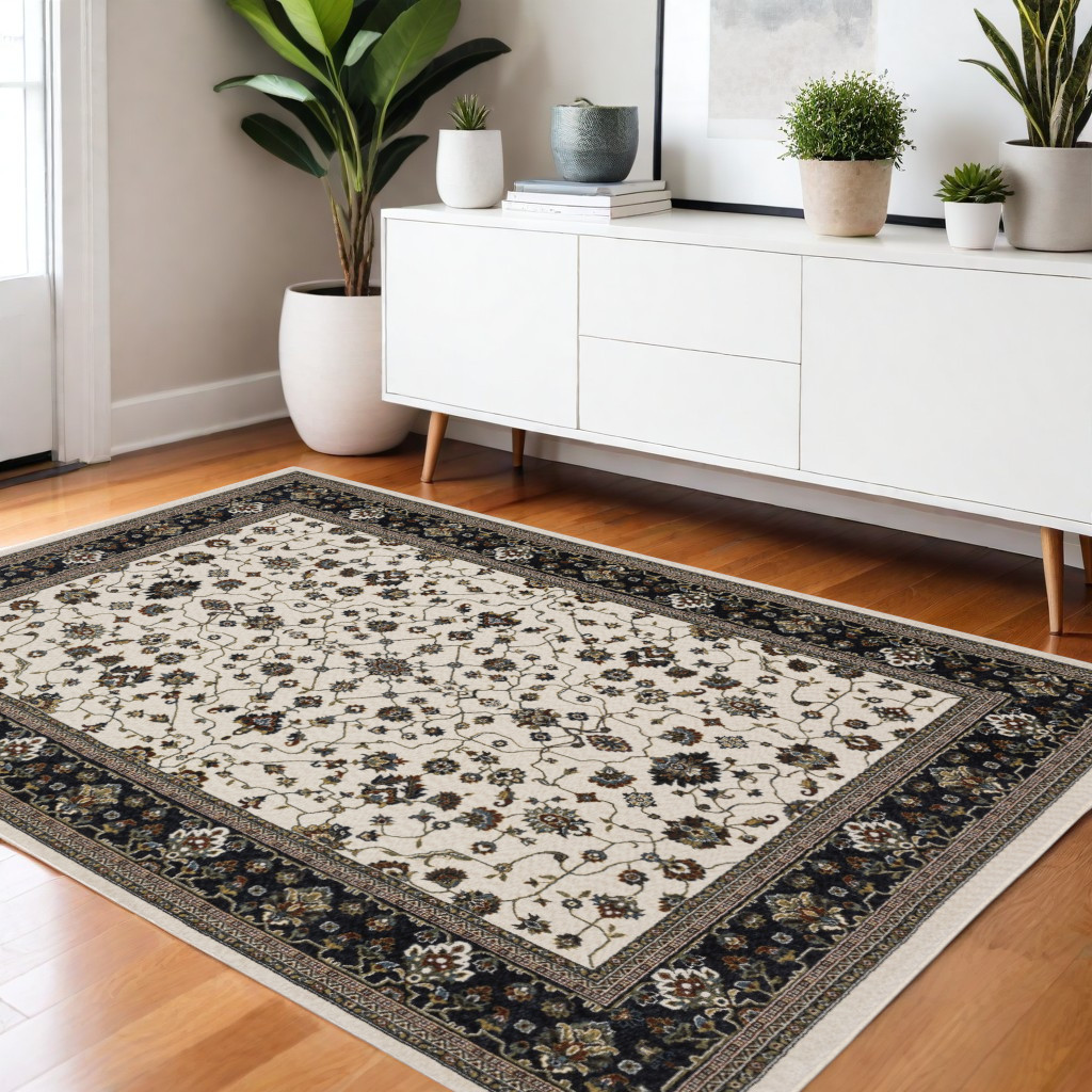 574853 4 x 6 ft. Oriental Rectangle Area Rug with Fringe, Ivory