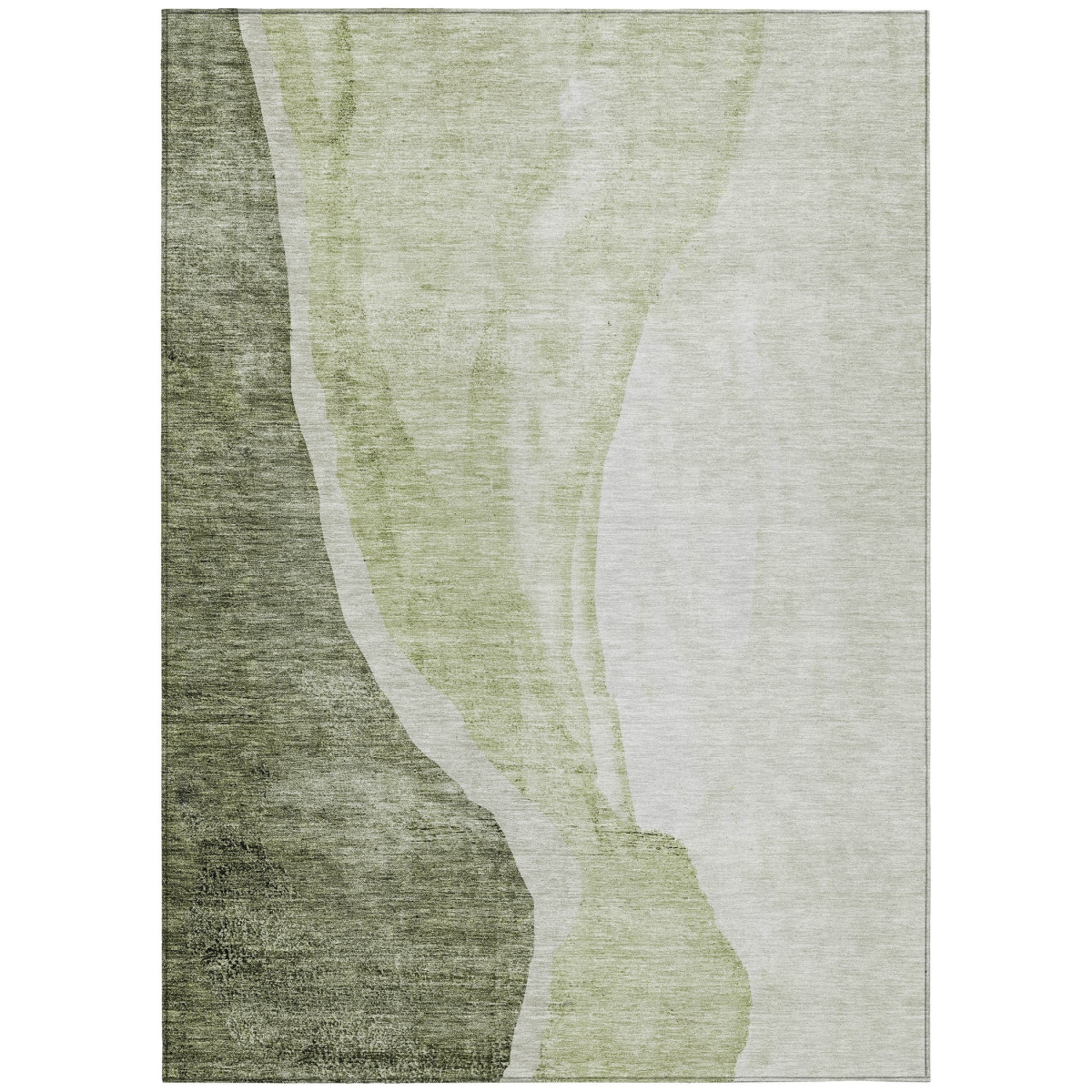Abstract Washable Rectangle Area Rug - Olive Green & Beige - 3 x 5 ft - Stain Resistant