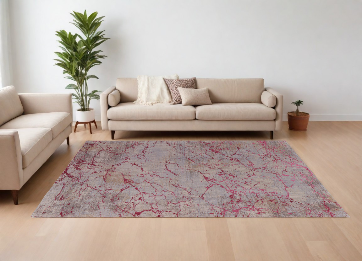 567663 10 x 13 ft. Abstract Power Loom Rectangle Area Rug, Pink, Taupe & Gray