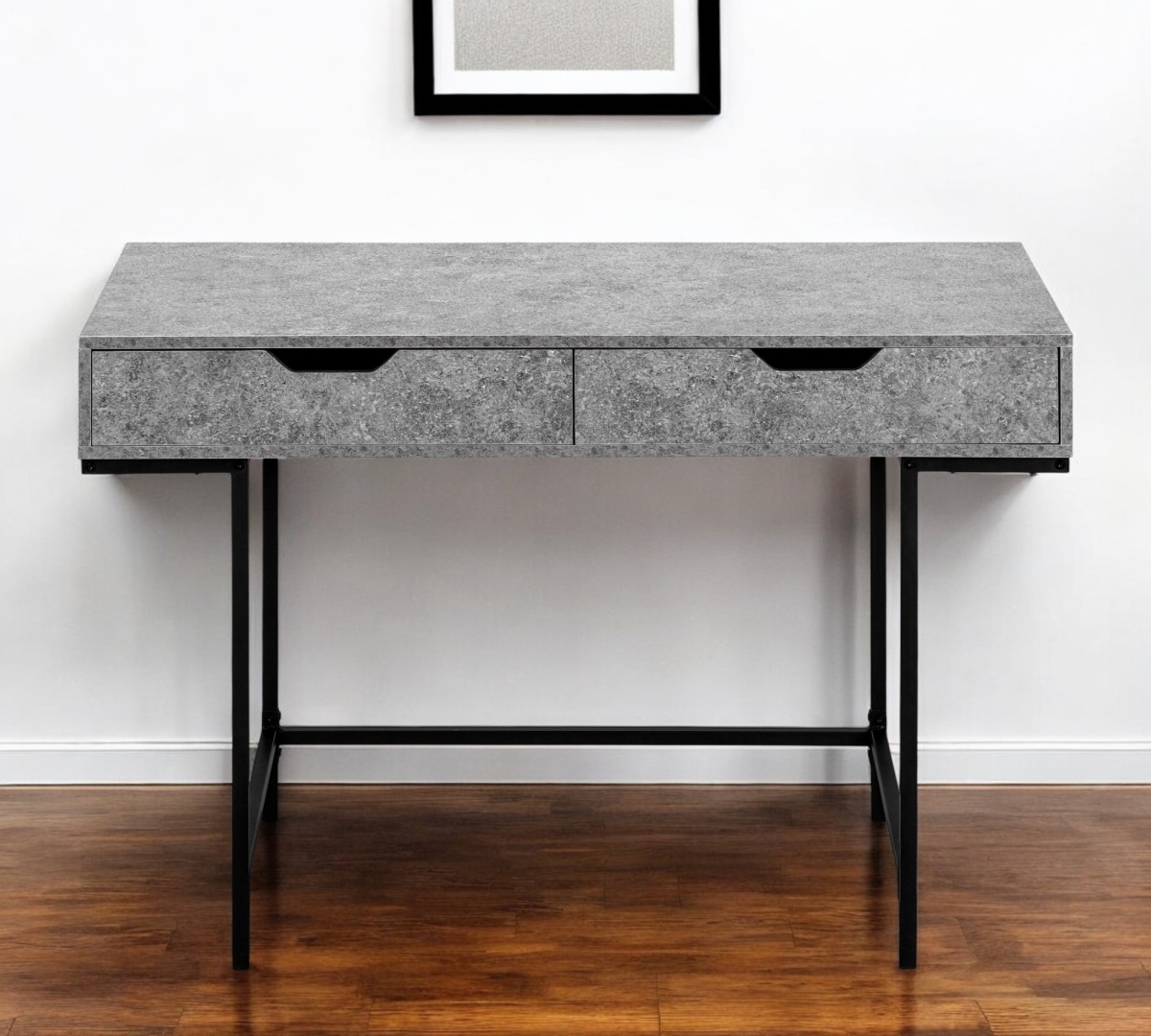 489997 47 in. Gray & Black Wood & Metal Computer Desk with Two Drawers
