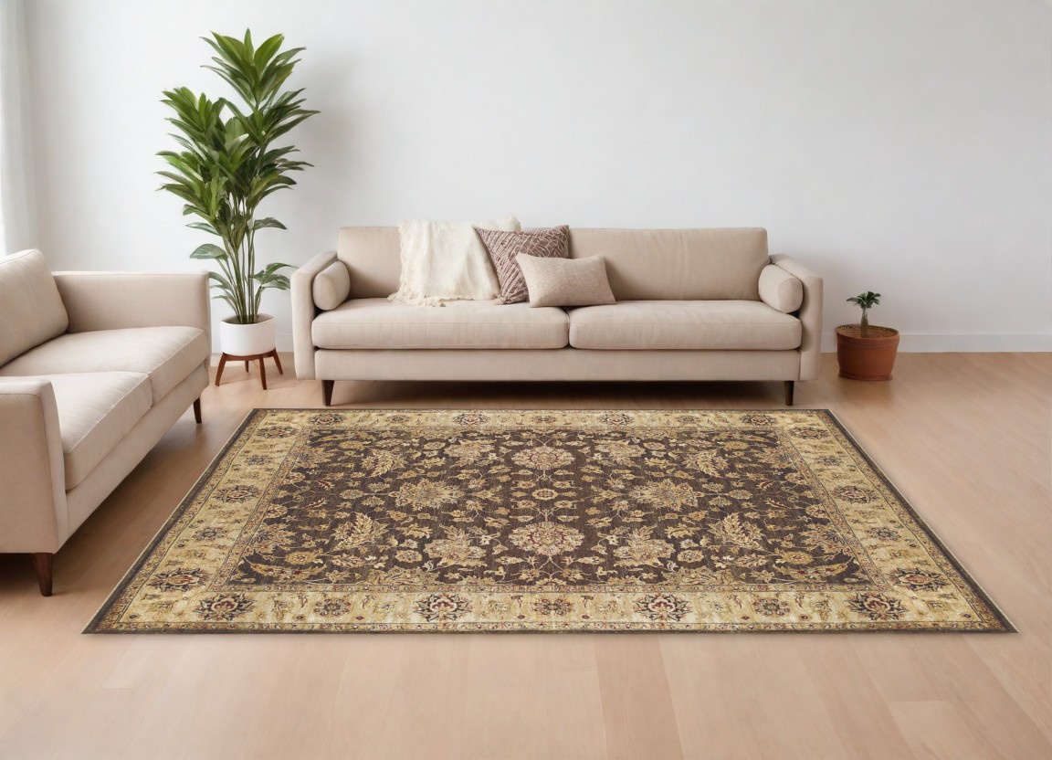 565512 6 x 9 ft. Wool Oriental Hand Knotted Rectangle Area Rug, Gold, Brown & Tan