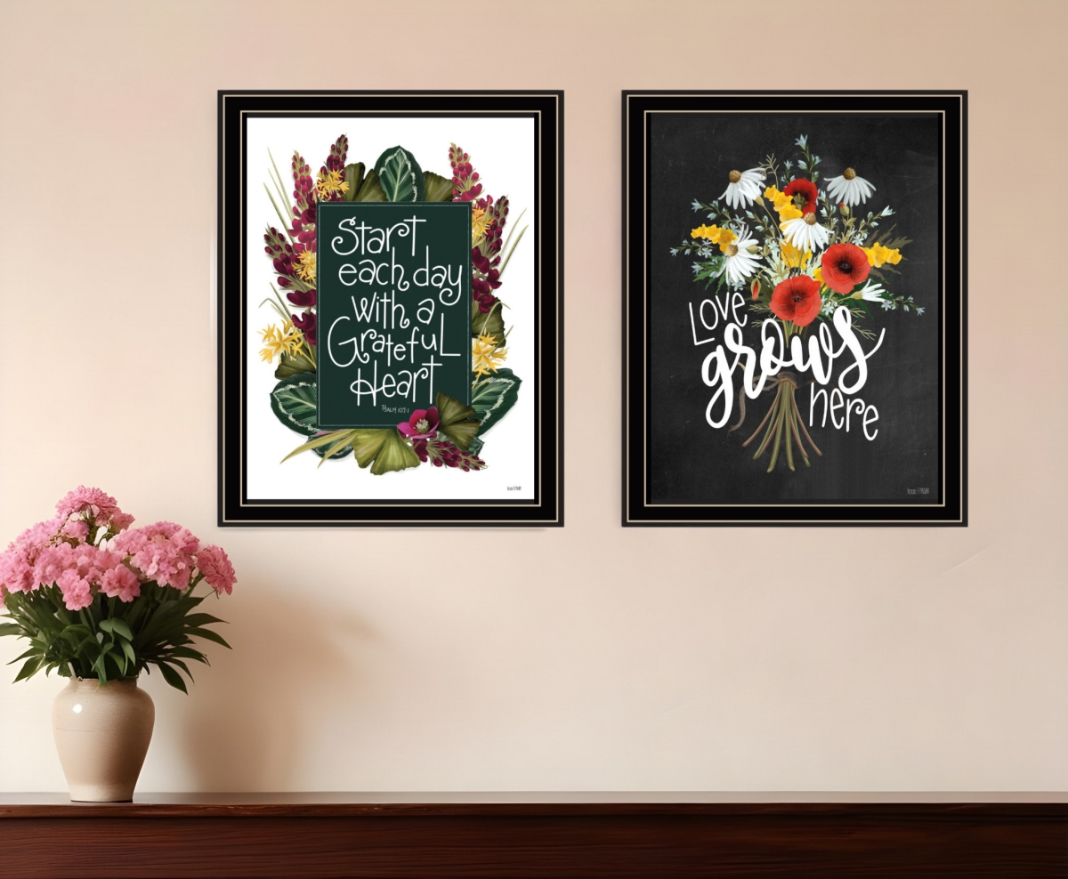 407980 Grateful Hearts Black Framed Print Wall Art - Set of 2