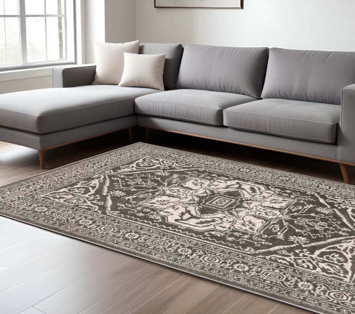 575585 7 x 10 ft. Oriental Rectangle Area Rug, Gray & Ivory