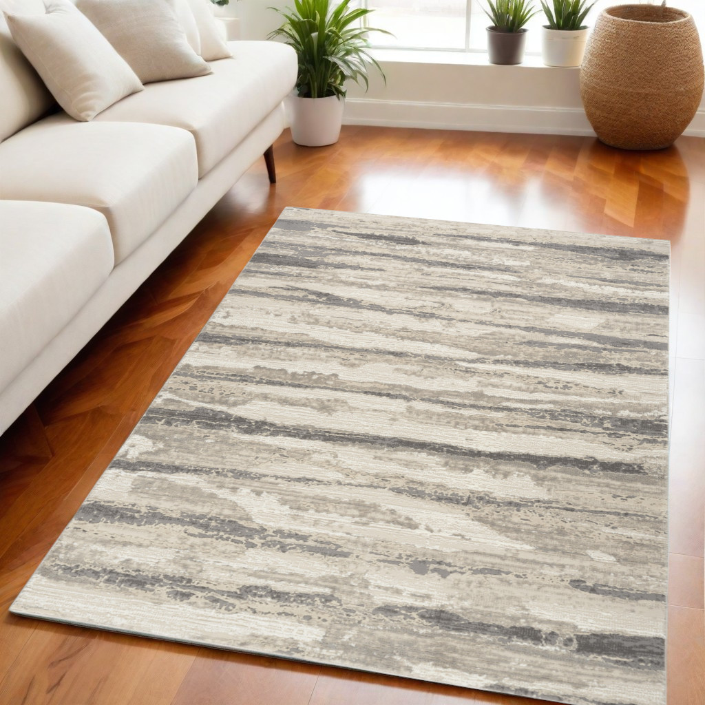550312 5 x 7 ft. Abstract Non Skid Rectangle Area Rug, Ivory, Beige & Gray