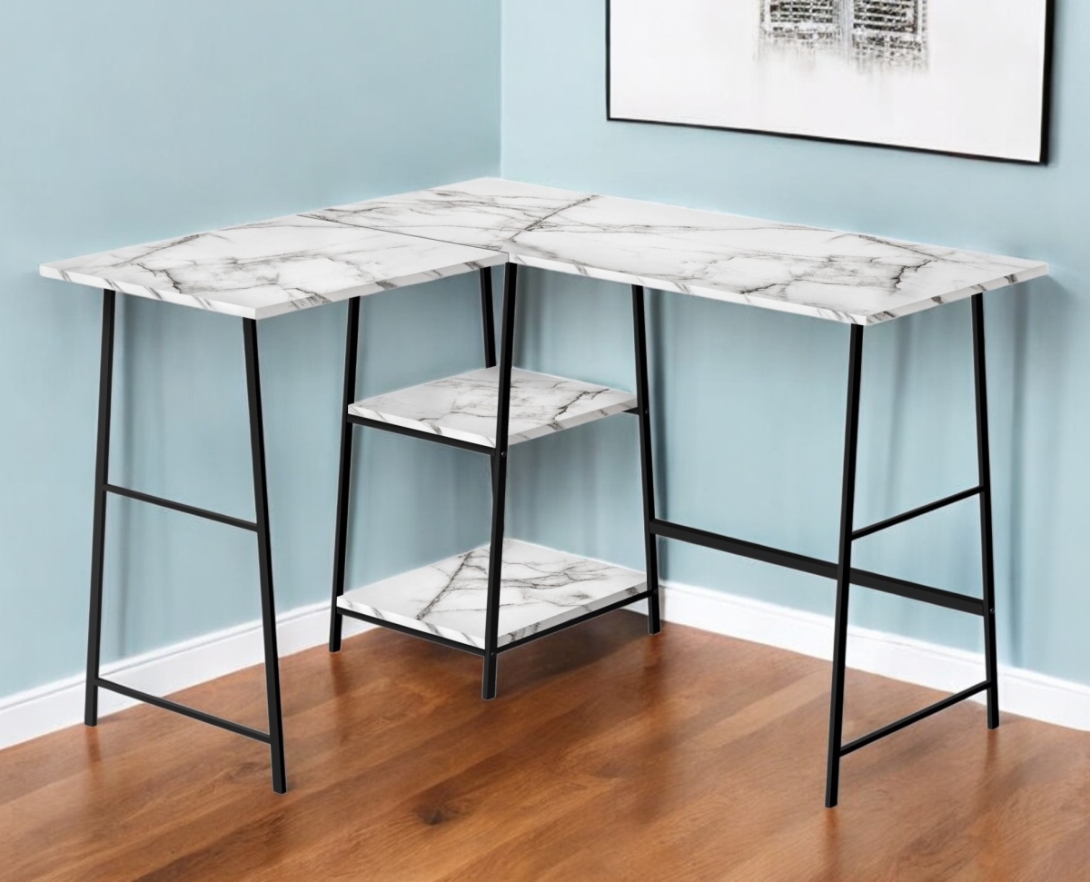 489991 42 in. White & Black Wood & Metal L Shape Computer Desk