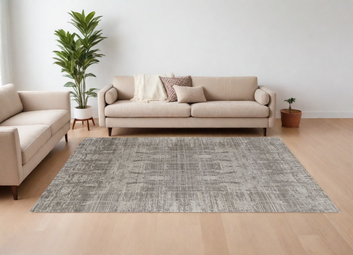 566896 10 x 14 ft. Abstract Hand Woven Worn Faded Rectangle Area Rug, Gray & Silver