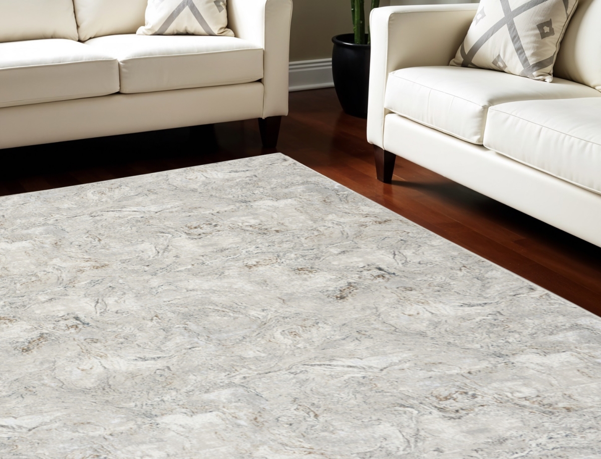 550598 8 x 10 ft. Abstract Non Skid Rectangle Area Rug, Ivory, Gray & Brown