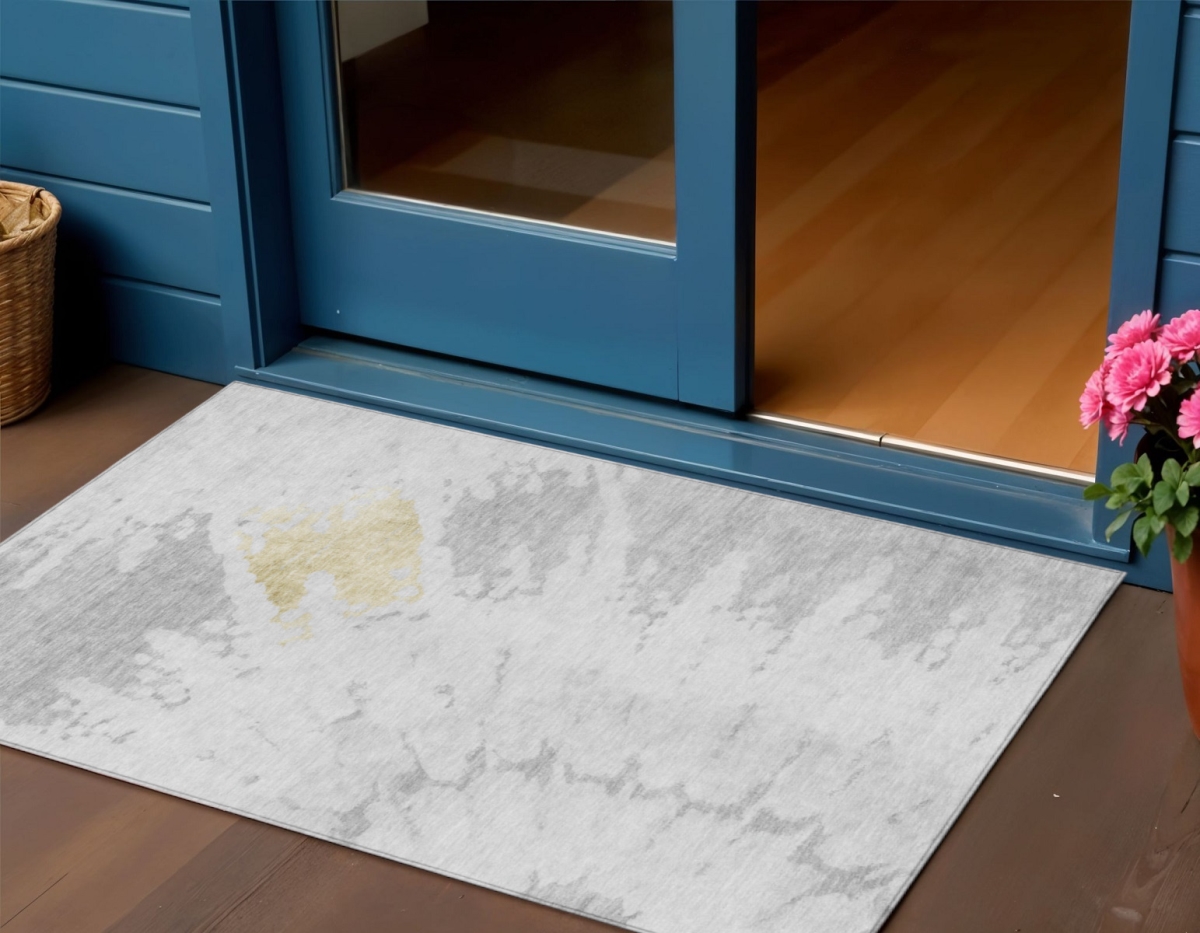 578310 3 x 5 ft. Abstract Washable Indoor & Outdoor Rectangle Area Rug, Silver, Gray & Ivory