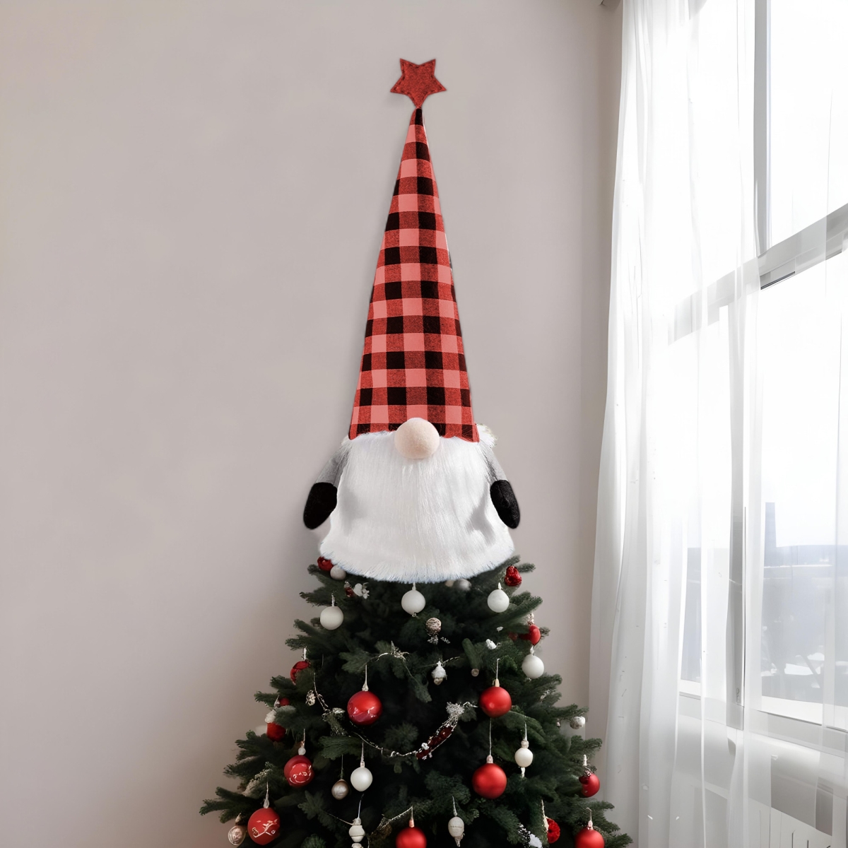 Picture of HomeRoots 480630 27 in. Black Felt & Faux Fur Gnome Adjustable Height Tree Topper