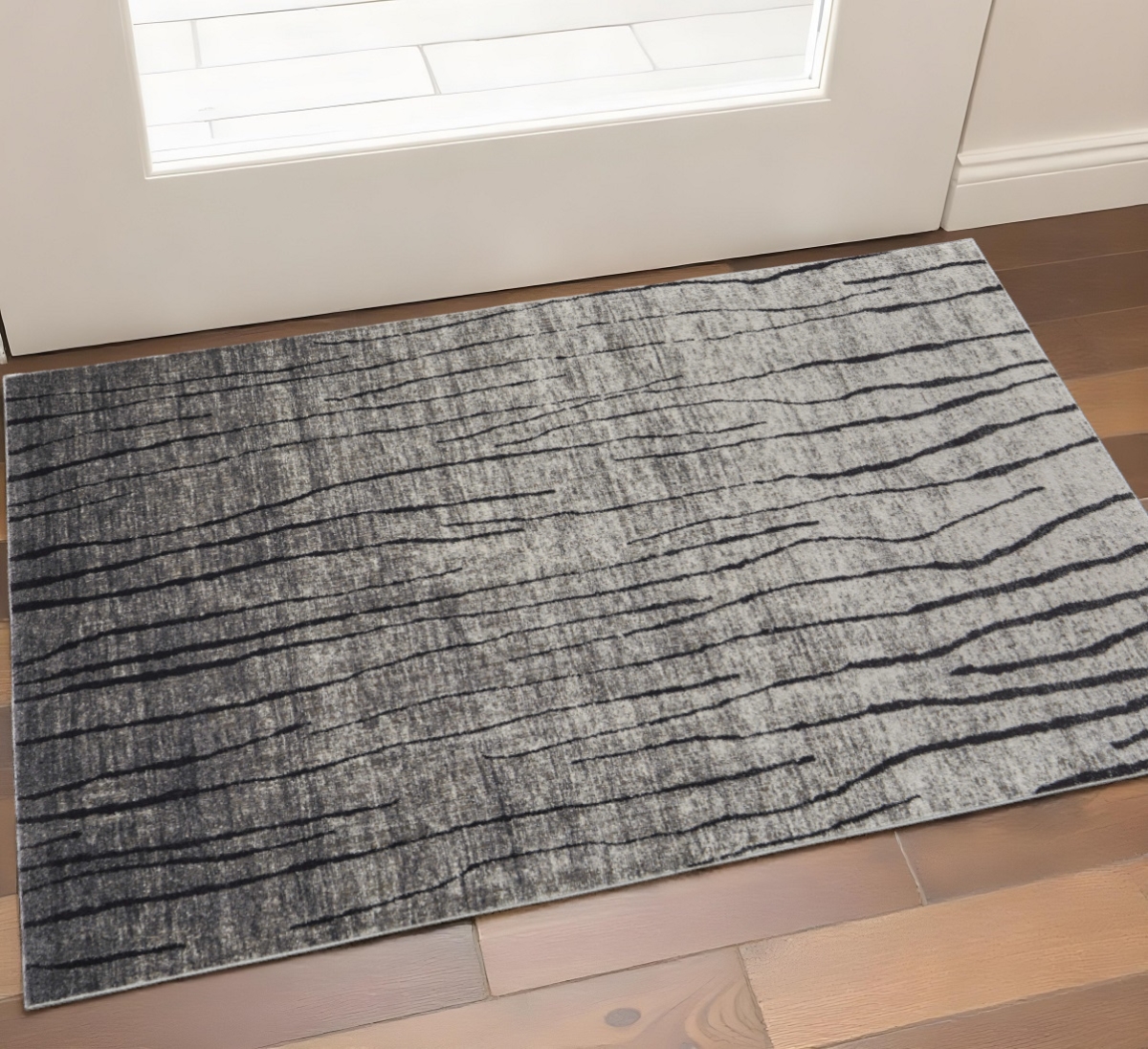 567938 2 x 3 ft. Abstract Power Loom Rectangle Area Rug, Black & Gray