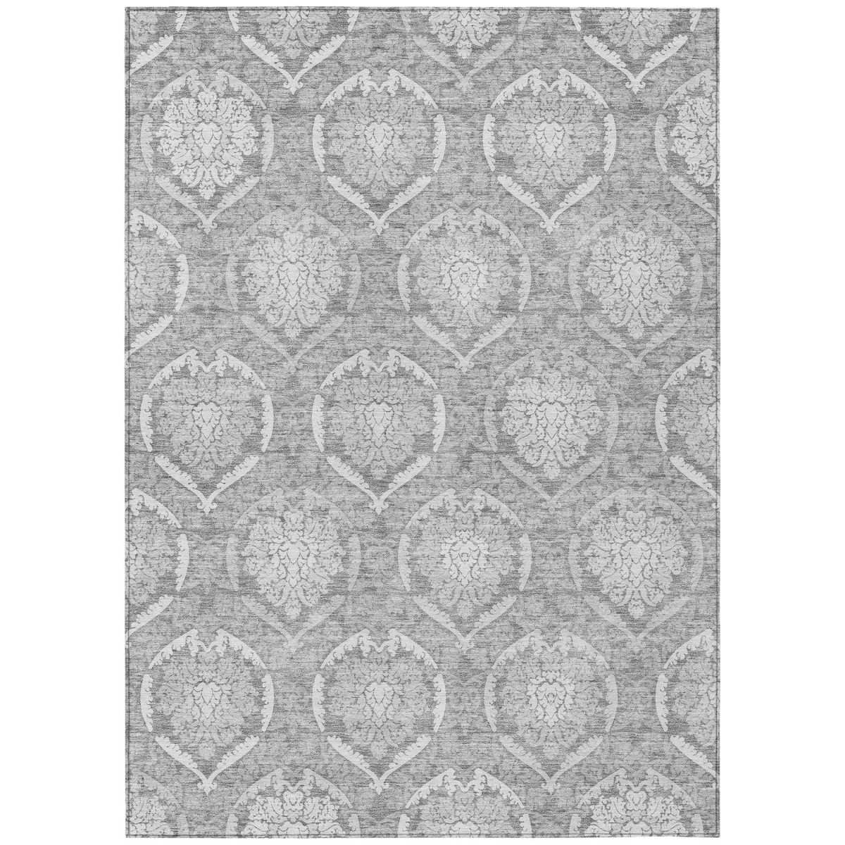 587735 5 x 8 ft. Medallion Washable Indoor & Outdoor Rectangle Area Rug, Gray & Silver