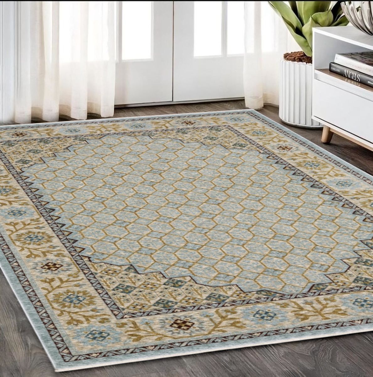 574997 5 x 8 ft. Oriental Rectangle Area Rug with Fringe, Gold