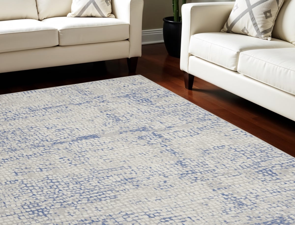 550670 7 x 10 ft. Abstract Distressed Non Skid Rectangle Area Rug, Ivory, Blue & Gray