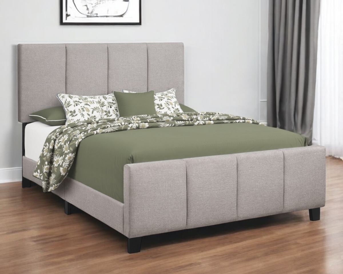 490196 Gray & Black Tufted Linen Queen Size Bed Frame