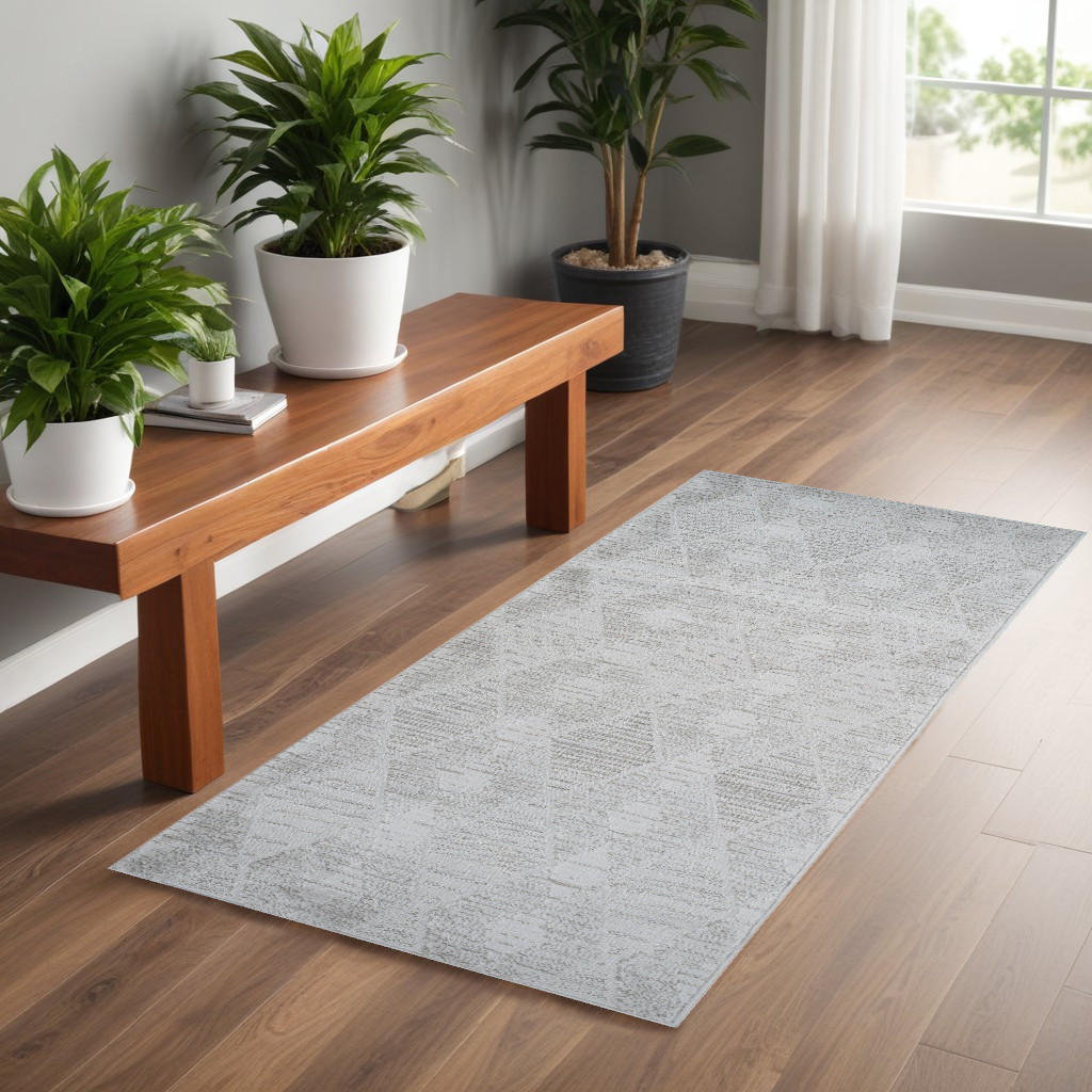 558494 2 x 5 ft. Geometric Distressed Rectangle Area Rug, Gray & Ivory