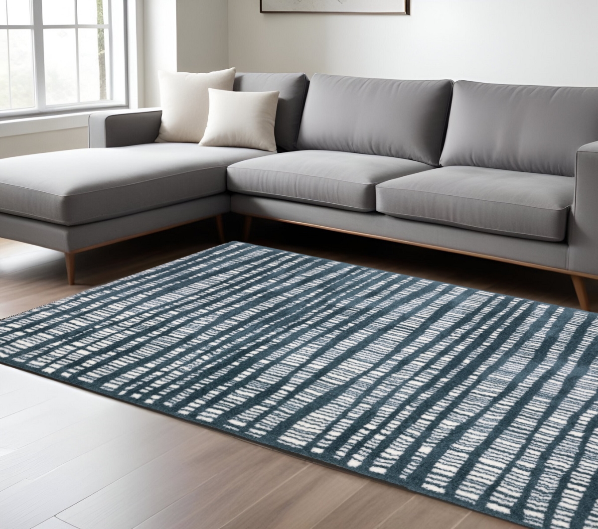 575036 7 x 10 ft. Striped Distressed Rectangle Area Rug, Teal & Ivory