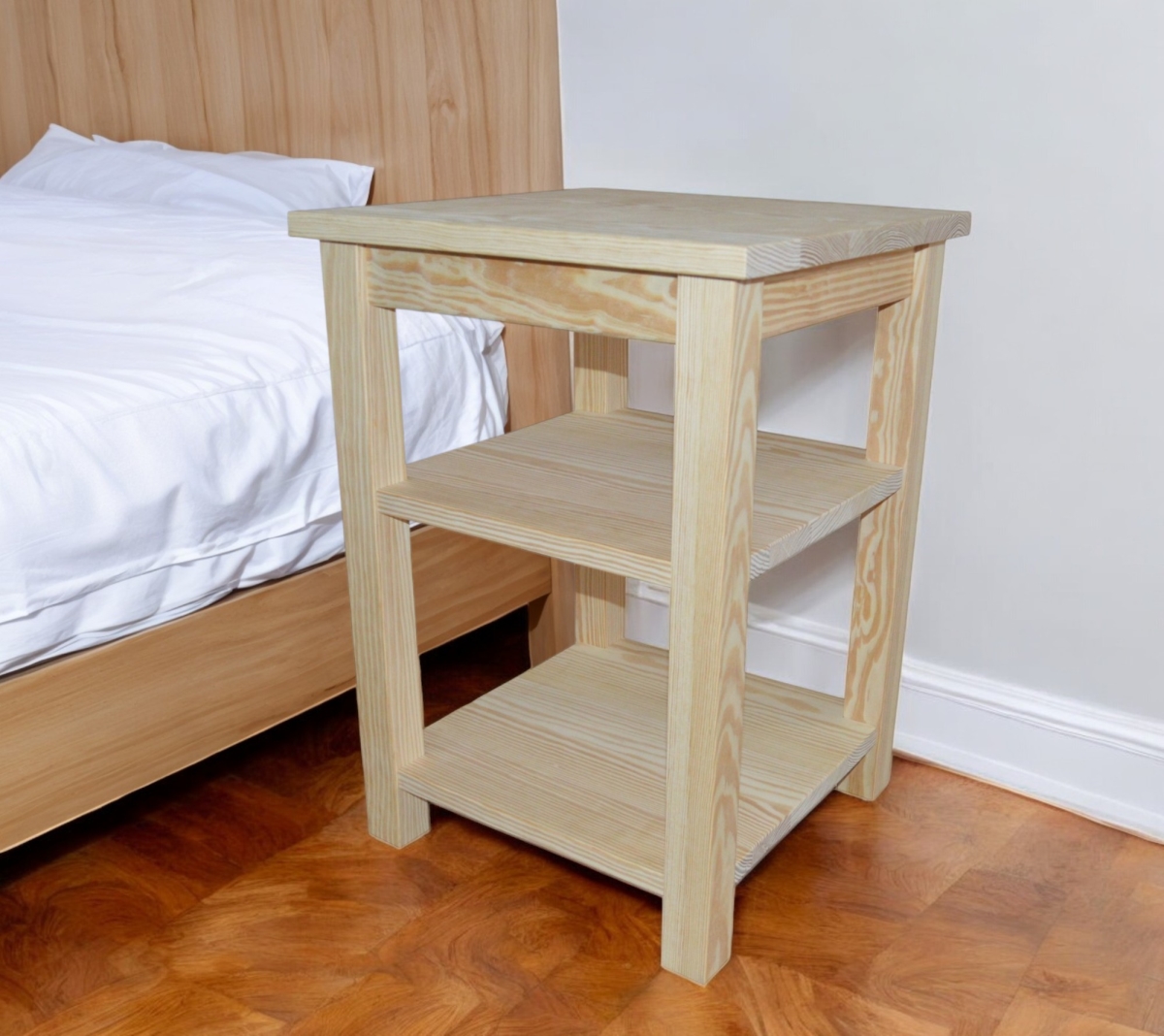 548325 28 in. Natural Solid Wood Nightstand
