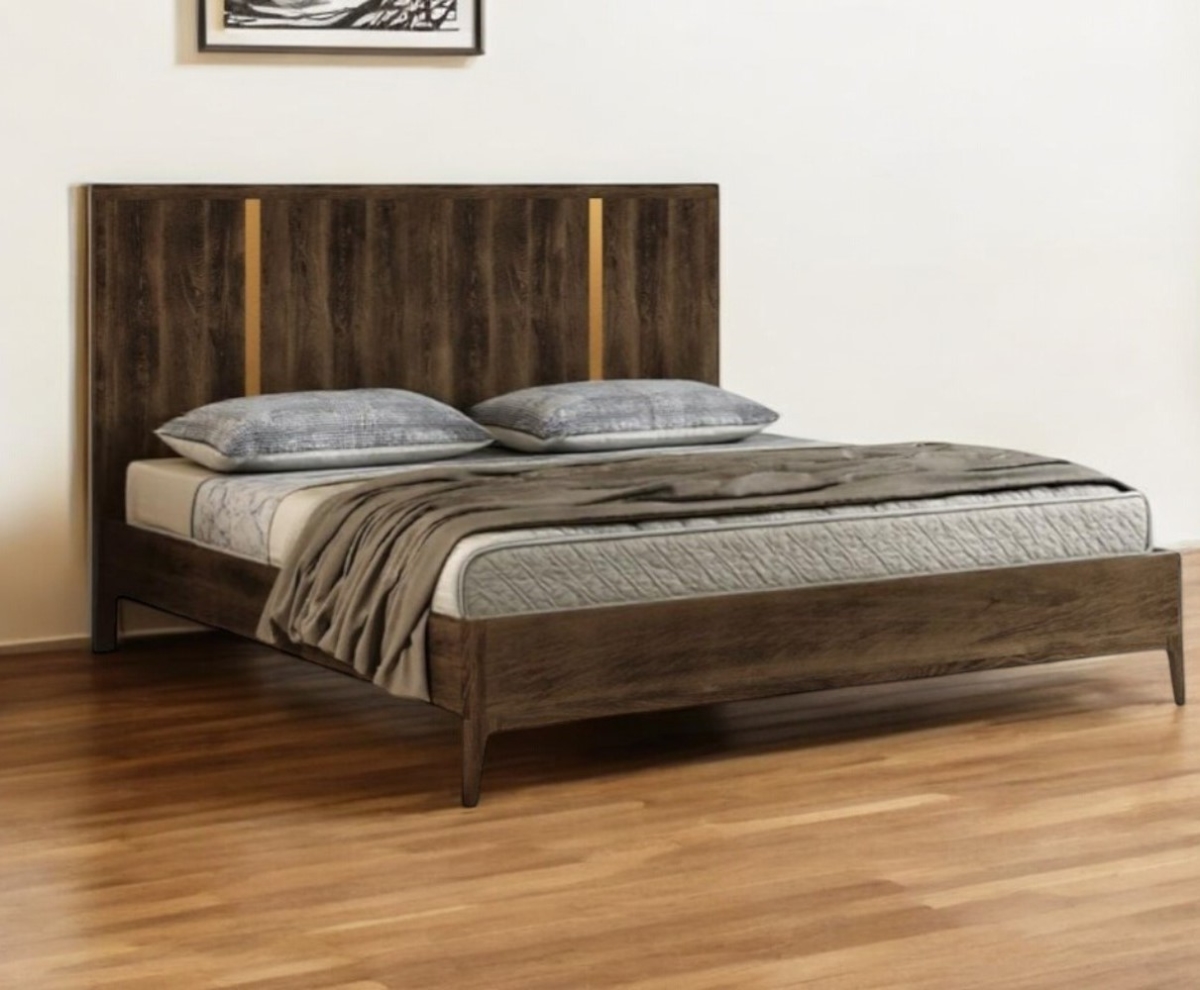 486262 Brown & Gold Wood King Size Bed Frame