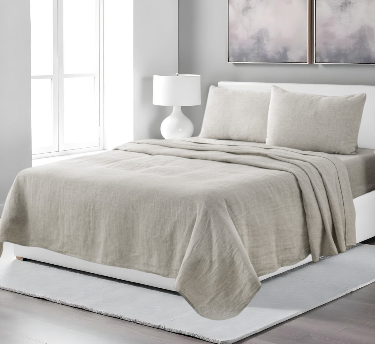 520711 Traditional 4 Piece Light Gray Linen Sheet Set