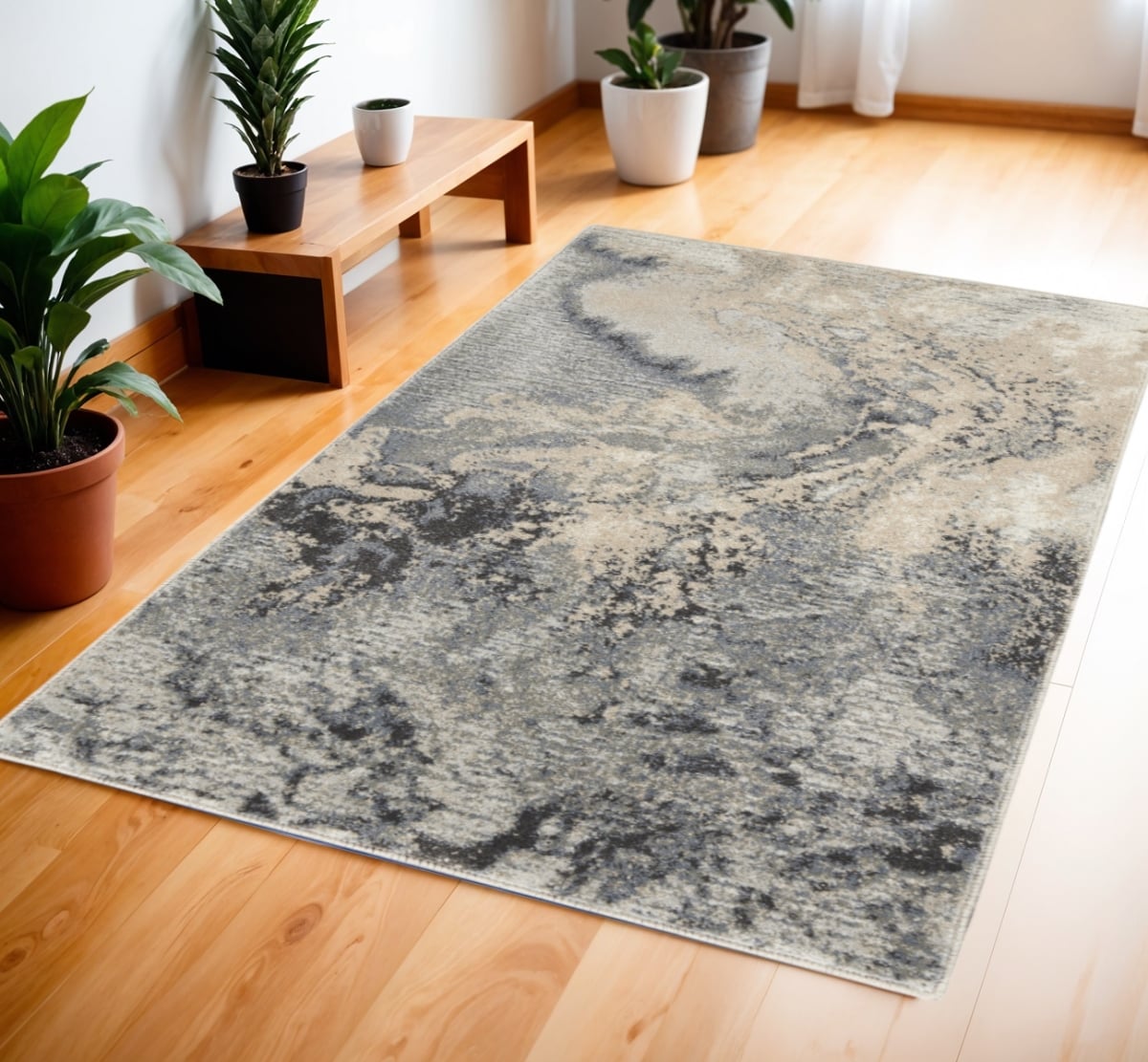 556089 4 x 6 ft. Abstract Rectangle Area Rug, Gray, Blue & Ivory