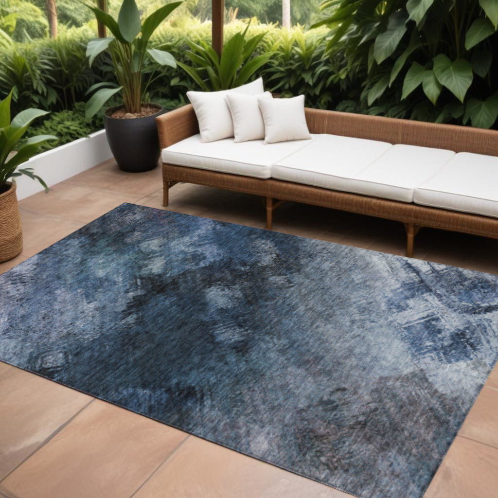 577491 9 x 12 ft. Abstract Washable Indoor & Outdoor Rectangle Area Rug, Navy Blue & Denim Blue