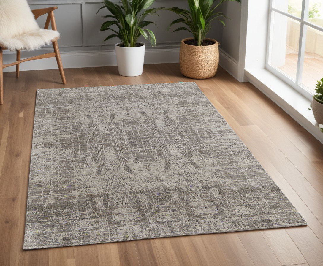 566892 4 x 6 ft. Abstract Hand Woven Worn Faded Rectangle Area Rug, Gray & Silver
