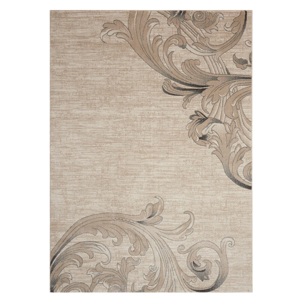 550373 5 x 7 ft. Damask Non Skid Rectangle Area Rug, Tan, Black & Ivory
