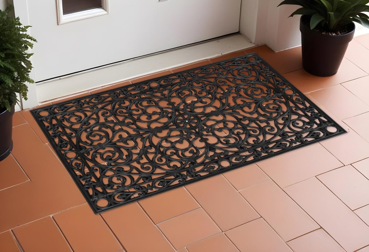 555206 30 x 48 in. Black Rubber Scrollwork Outdoor Door Mat