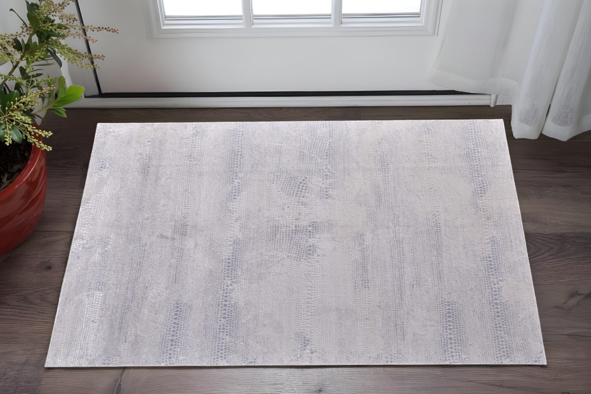 567929 2 x 3 ft. Abstract Power Loom Worn Faded Rectangle Area Rug, Ivory & Silver
