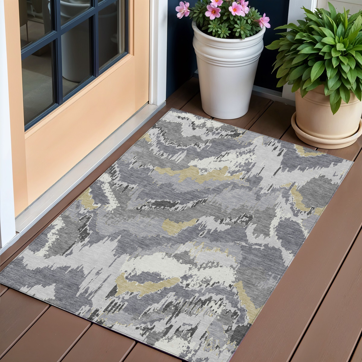 Picture of HomeRoots 590178 3 x 5 ft. Abstract Washable Indoor & Outdoor Rectangle Area Rug&#44; Gray&#44; Silver & Charcoal