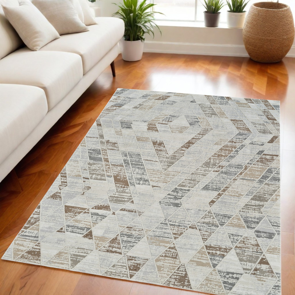 558853 5 x 8 ft. Abstract Distressed Rectangle Area Rug, Beige & Brown