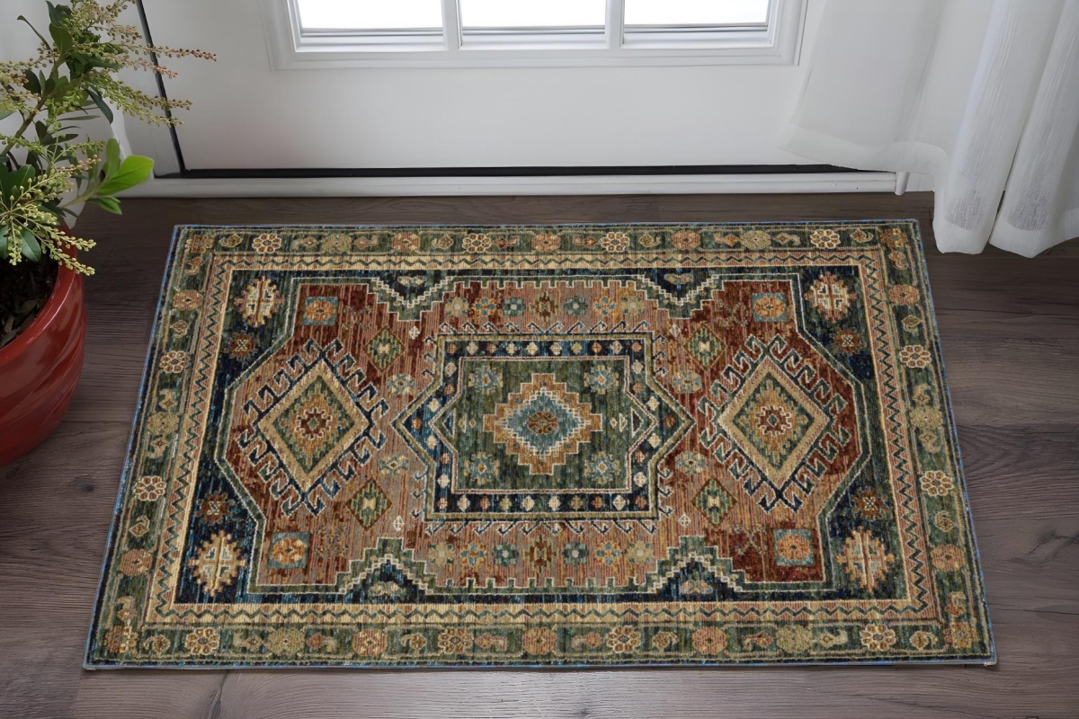 575511 2 x 3 ft. Tribal Rectangle Area Rug, Blue, Gray & Brown