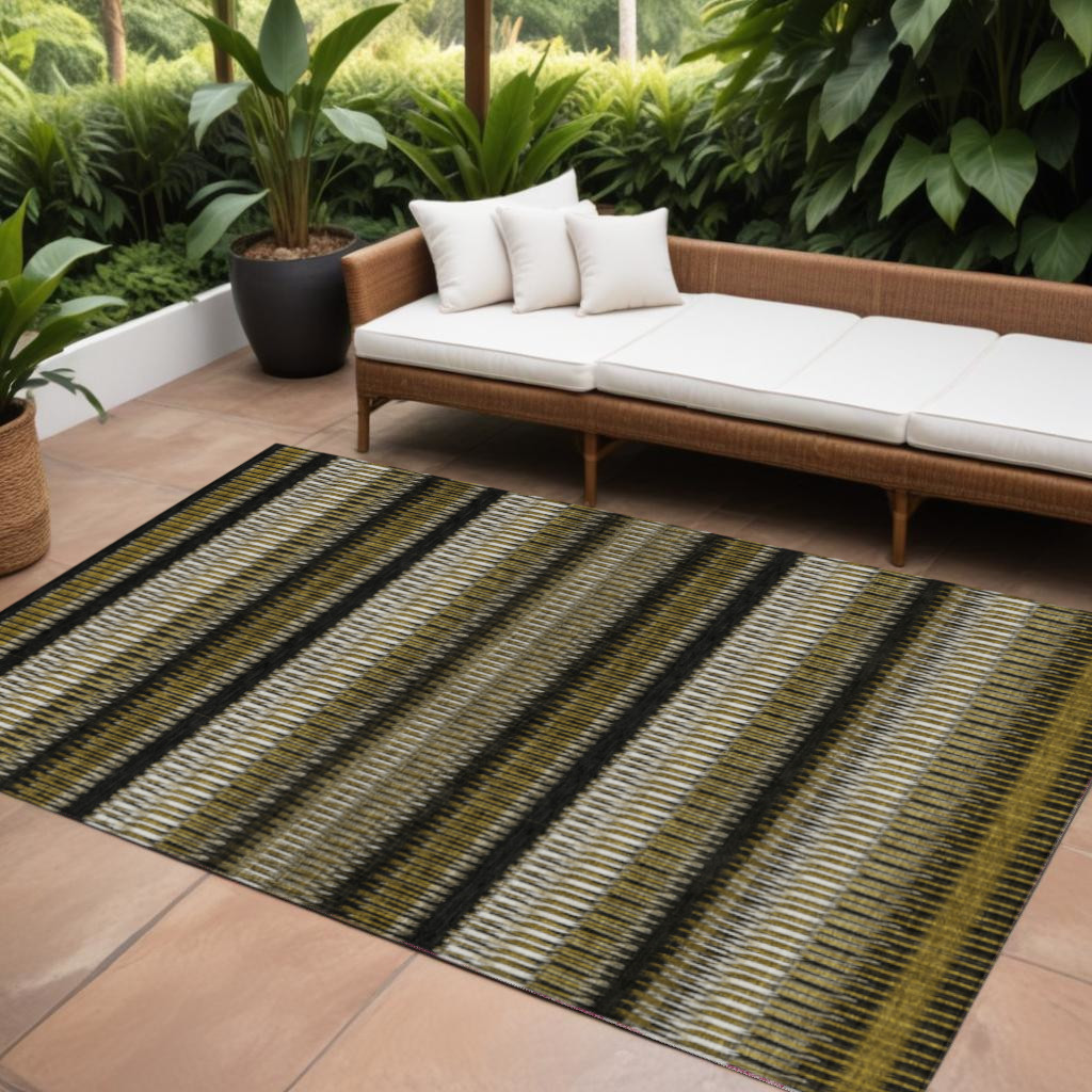 577455 9 x 12 ft. Striped Washable Indoor & Outdoor Rectangle Area Rug, Brown, Ivory & Black
