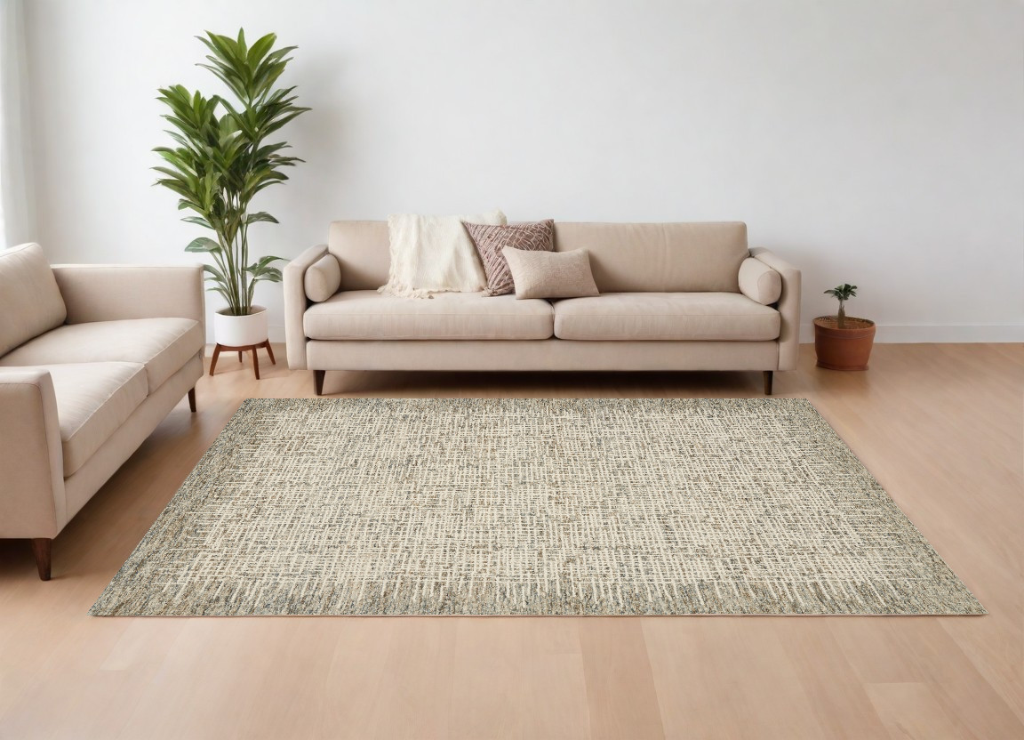 Wool Abstract Area Rug - Ivory Brown & Gray - 8 x 12 ft. - Rustic Design