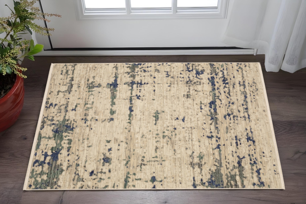 575474 3 x 5 ft. Abstract Rectangle Area Rug with Fringe, Beige & Green