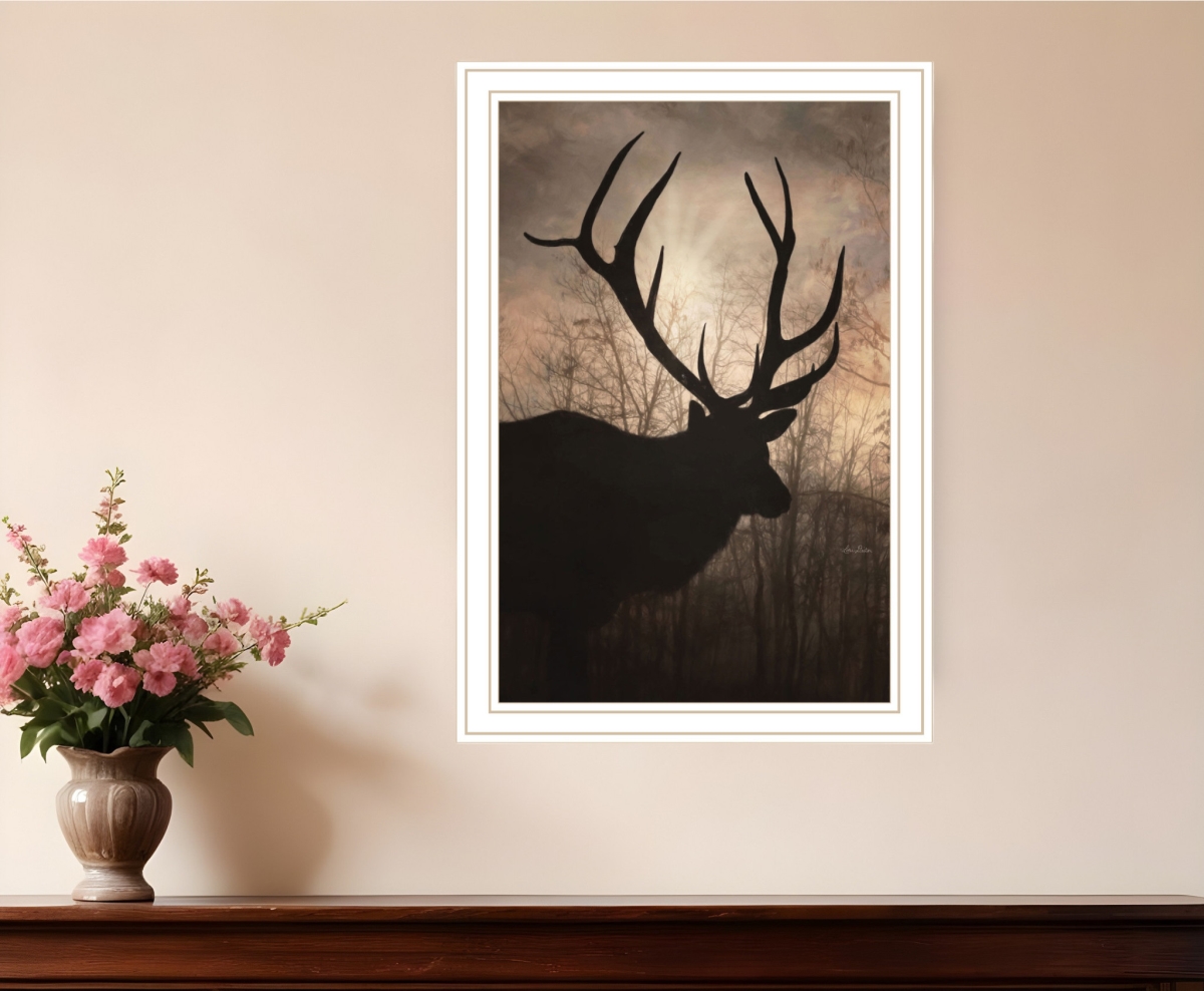 530015 Elk Sunrise White Framed Print Wall Art