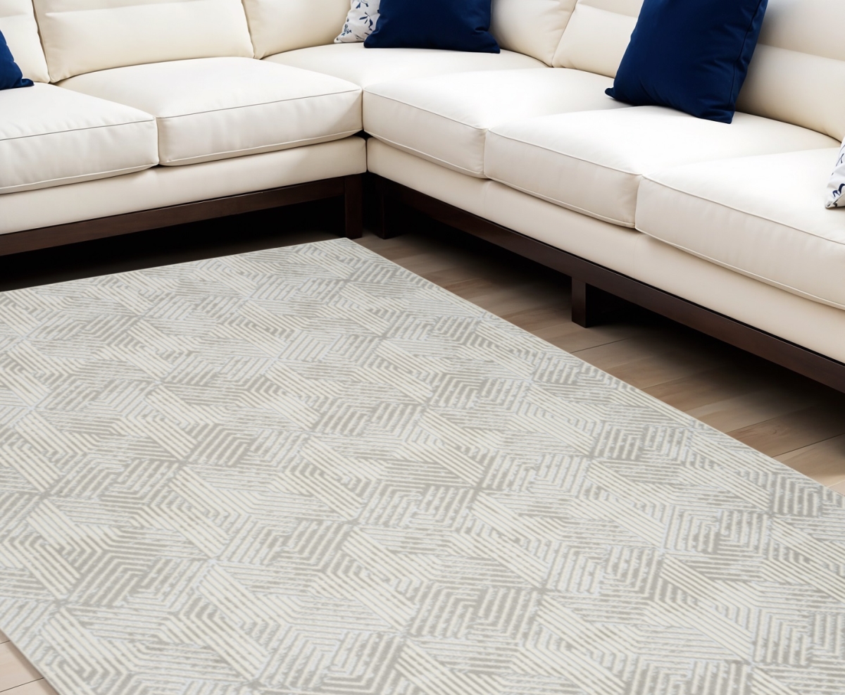 545381 8 x 10 ft. Geometric Power Loom Rectangle Area Rug, Gray & Ivory