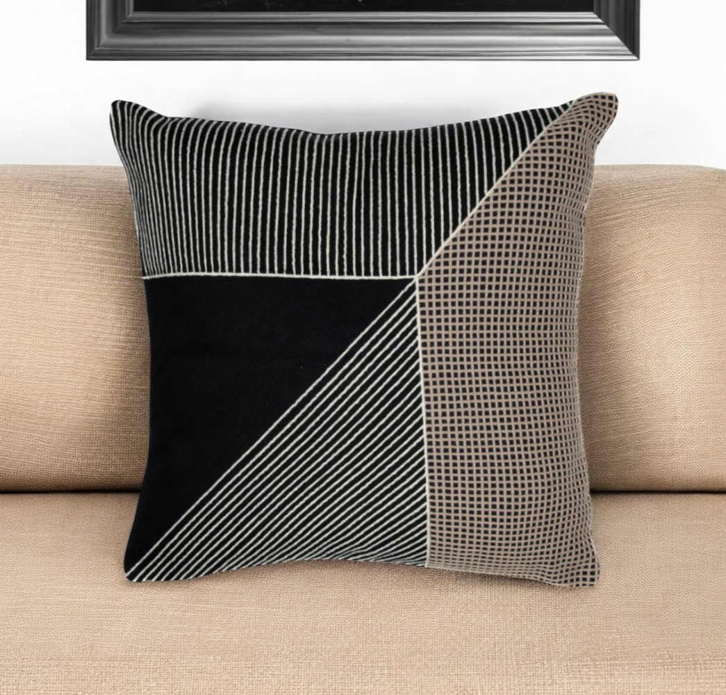 Geometric Cotton Throw Pillow - Black & White - 20 in. - Soft Polyfill Insert