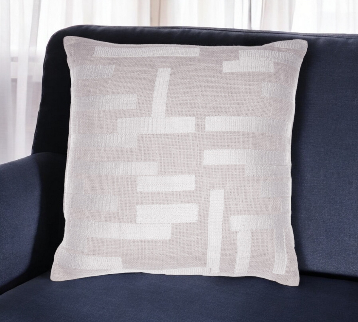 Ivory Embroidered Cotton Blend Throw Pillow - 24 in. - Modern Accent