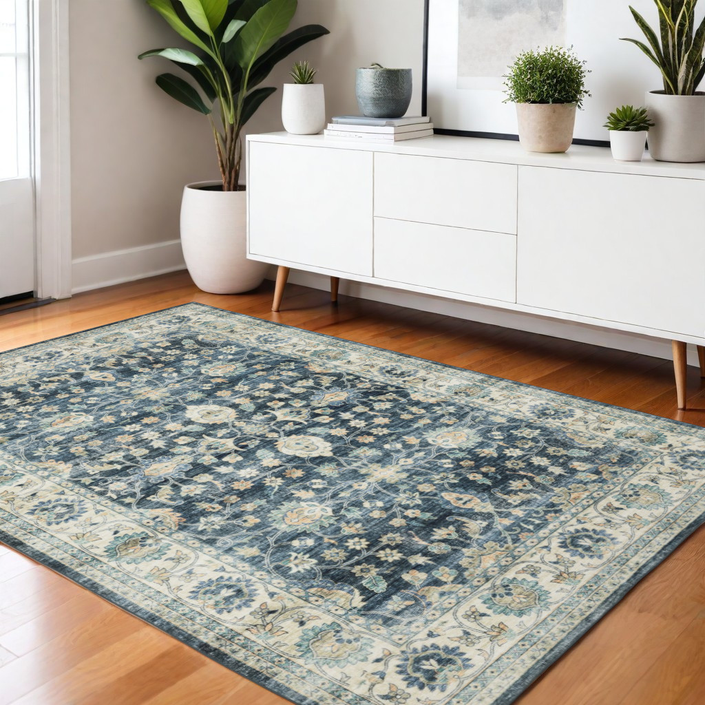 574704 4 x 6 ft. Oriental Distressed Rectangle Area Rug, Blue & Ivory