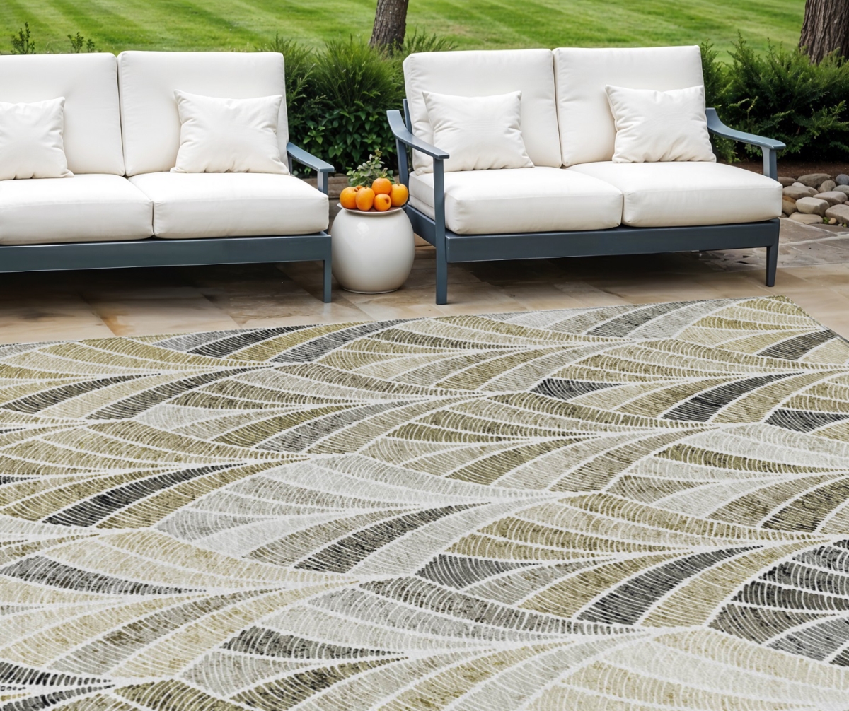 589253 10 x 14 ft. Geometric Washable Indoor & Outdoor Rectangle Area Rug, Taupe, Ivory & Brown